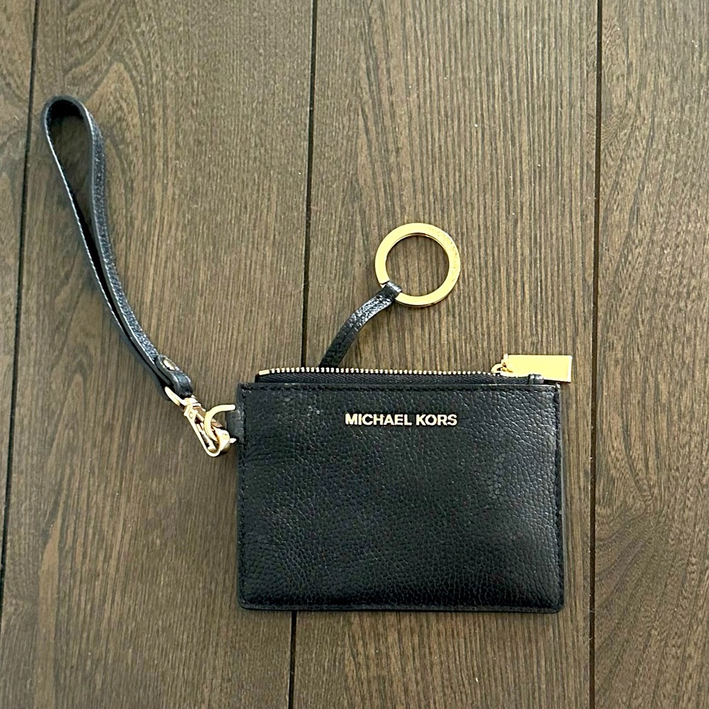 Michael Kors Black Leather Wrist Coin Purse Wallet